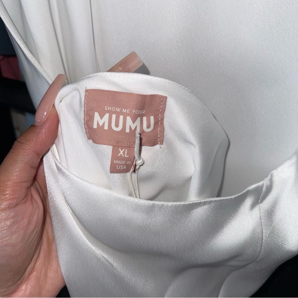 Show Me Your Mumu Jasmine Halter Mini Dress Ivory Luxe Satin Womens XL New NWT - Picture 13 of 17